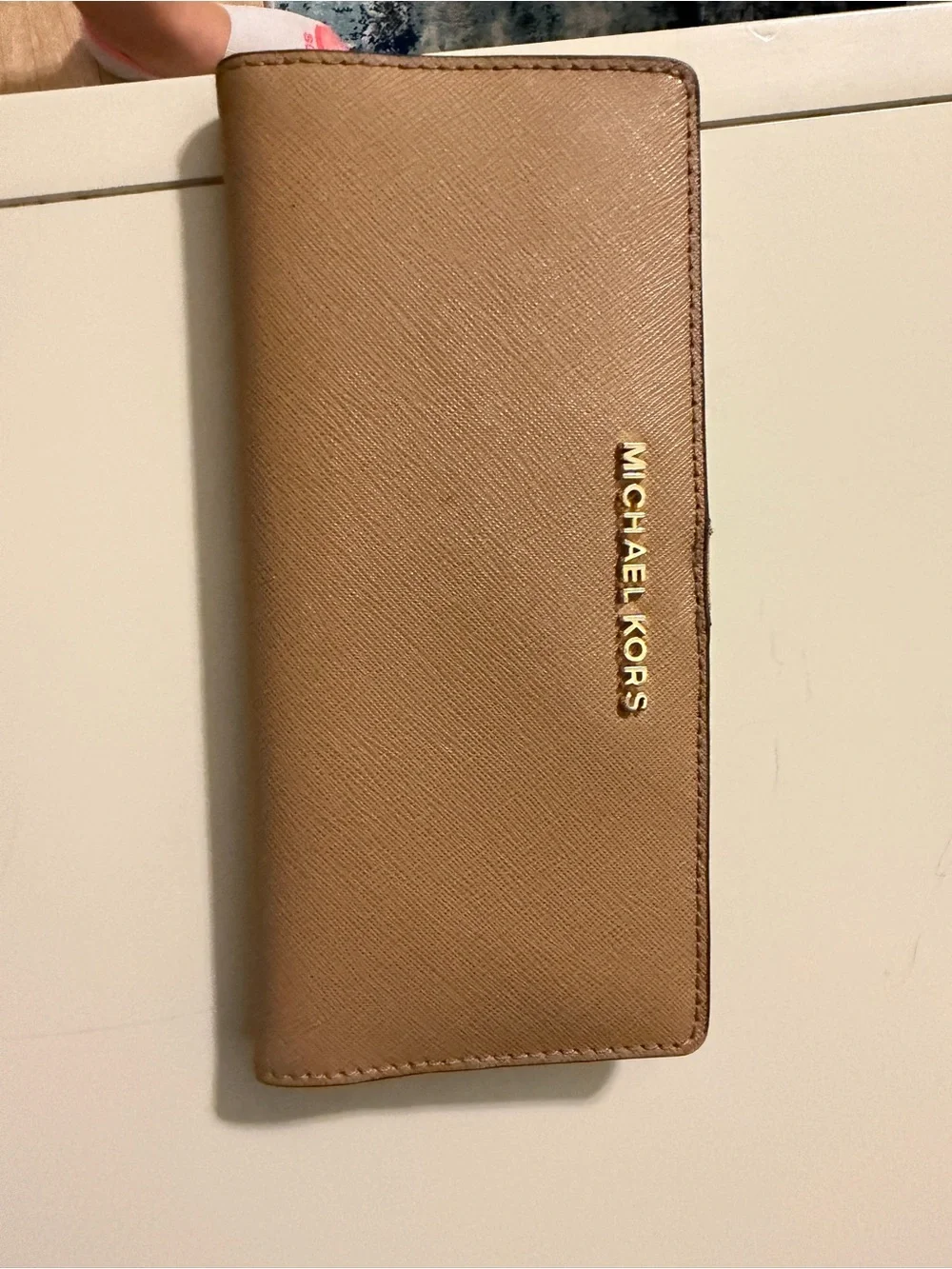 Michael Kors Beige Tan Saffiano Continental Wallet with Gold Logo
